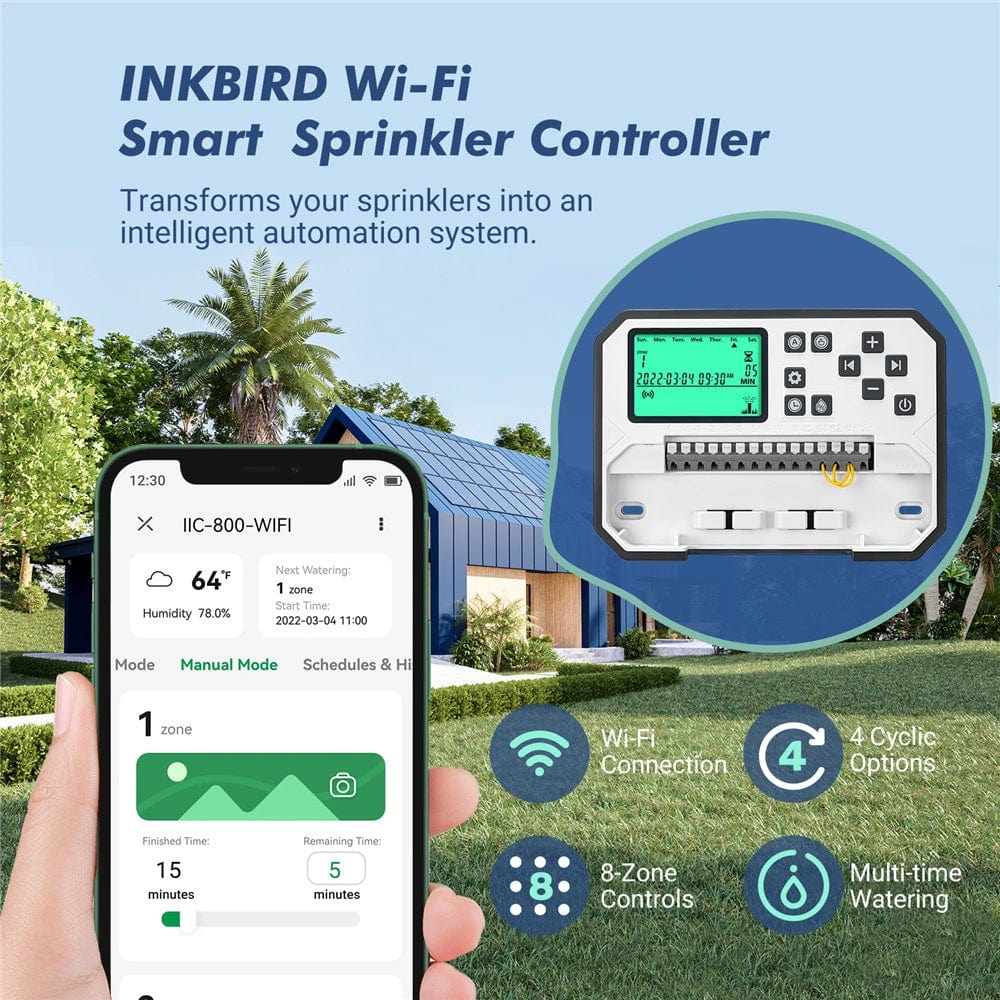 Planet Gates EU Version / Russian Federation INKBIRD 8-Zone Control Wi-Fi Smart Sprinkler Controller Indoor/Outdoor Irrigation Timer Free App Monitor Supports Rain Skip