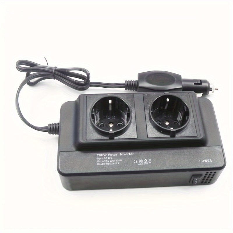 Planet Gates European Regulations 200W Car Inverter DC 12V To AC 220V Converter Outlets 4 USB Fast Charging Universal Socket Power Adapter Inverter EU, sockets