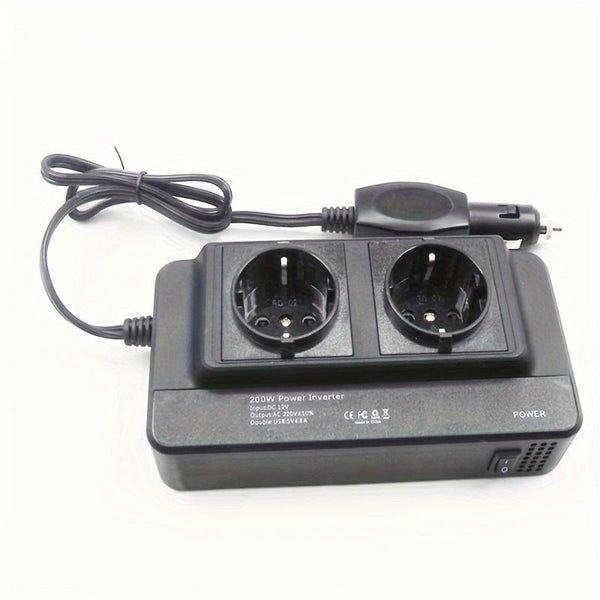 Planet Gates European Regulations 200W Car Inverter DC 12V To AC 220V Converter Outlets 4 USB Fast Charging Universal Socket Power Adapter Inverter EU, sockets