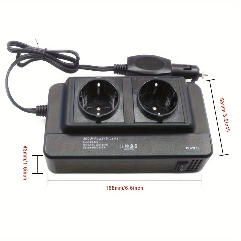 Planet Gates European Regulations 200W Car Inverter DC 12V To AC 220V Converter Outlets 4 USB Fast Charging Universal Socket Power Adapter Inverter EU, sockets