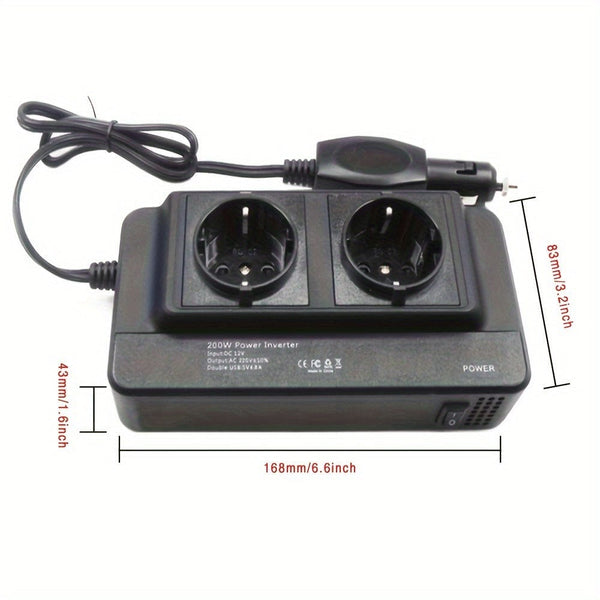 Planet Gates European Regulations 200W Car Inverter DC 12V To AC 220V Converter Outlets 4 USB Fast Charging Universal Socket Power Adapter Inverter EU, sockets