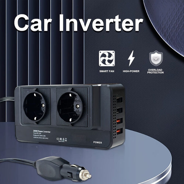 Planet Gates European Regulations 200W Car Inverter DC 12V To AC 220V Converter Outlets 4 USB Fast Charging Universal Socket Power Adapter Inverter EU, sockets