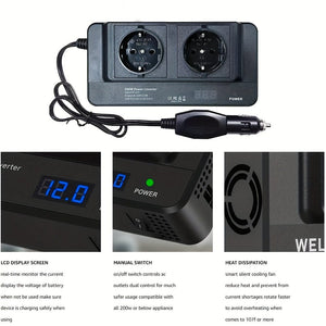 Planet Gates European Regulations 200W Car Inverter DC 12V To AC 220V Converter Outlets 4 USB Fast Charging Universal Socket Power Adapter Inverter EU, sockets