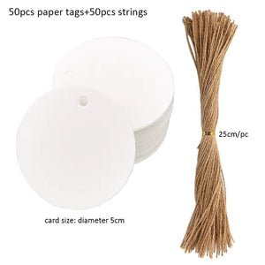 Planet Gates F-dia 5cm-white 50pcs Kraft Paper Tags White Cardboard Cards with Strings Wedding Birthday Christmas Party Gift Tag Cookie Packaging Supplies