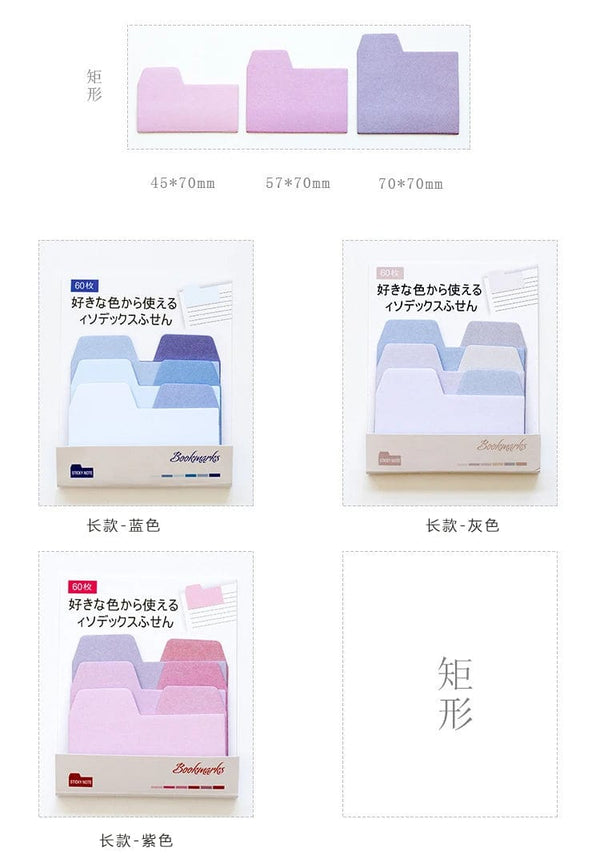 Planet Gates F Index Divider Sticky Notes Paper Tabs, 60 Blank Notes per Pack, Assorted Size