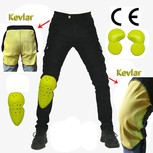 Planet Gates F06 Kevlar Black A H / 4XL aramid Motorcycle Pants Moto Jeans Men Motocross Pants + protectors protections