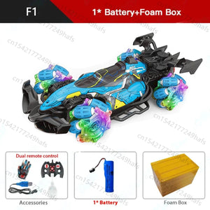 Planet Gates F1 Blue Foam box F1 F2 RC Drift Car With Music Led Lights 2.4G Glove Gesture Radio Remote Control Spray Stunt Cars 4WD Electric Children Toys