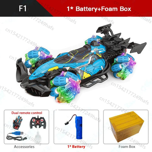Planet Gates F1 Blue Foam box F1 F2 RC Drift Car With Music Led Lights 2.4G Glove Gesture Radio Remote Control Spray Stunt Cars 4WD Electric Children Toys