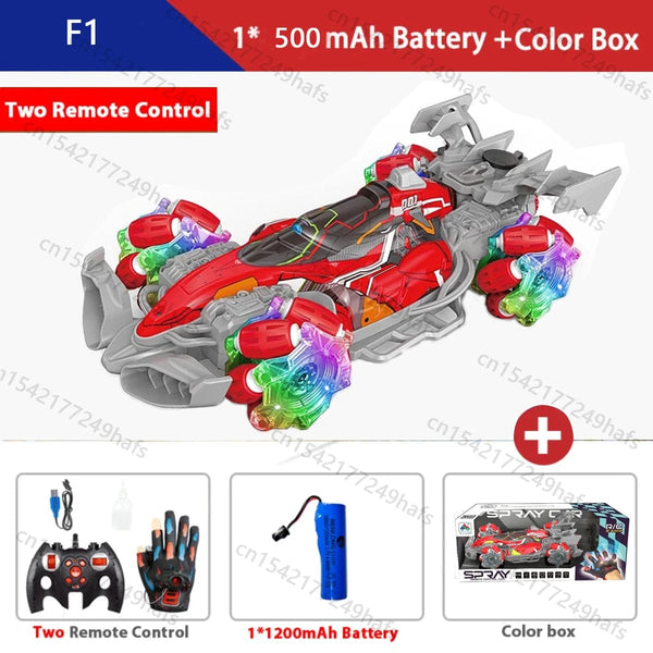 Planet Gates F1 Red Color Box F1 F2 RC Drift Car With Music Led Lights 2.4G Glove Gesture Radio Remote Control Spray Stunt Cars 4WD Electric Children Toys