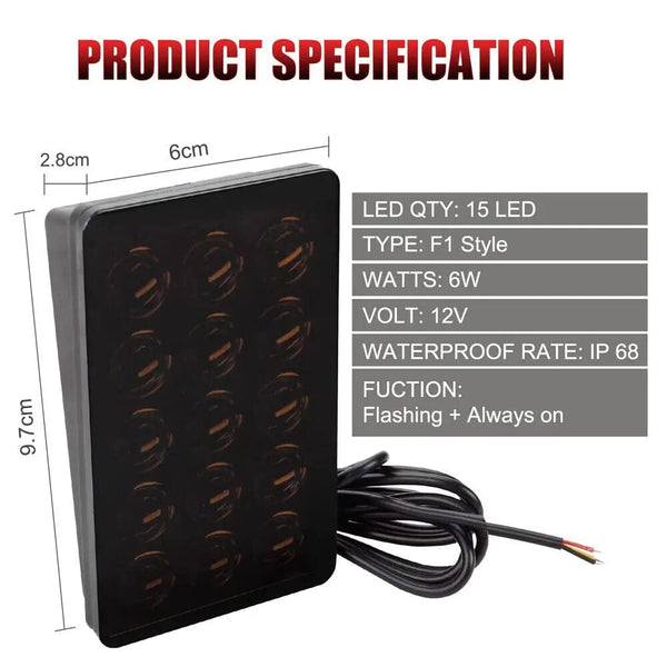 Planet Gates F1 Style Led Brake Pilot Lights 12V 15led Rear Tail Lights Auto  Flash Warning Reverse Stop Safety Signal Lamps For Car SUV Moto