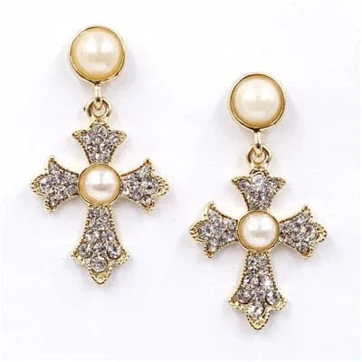 Planet Gates F1201 JURAN Baroque Vintage Big Cross Earrings For Women Large Long Earrings Jewelry Brincos Rhinestones Dangle Earrings Bijoux 2019