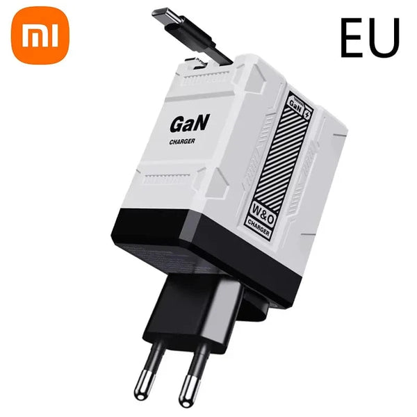 Planet Gates F2 EU Beige Xiaomi 120W GaN Fast Charger Compatible  With Retractable Type-c And Ligtning Cable Portable Adapter For Iphone 16 Ipad Macbook