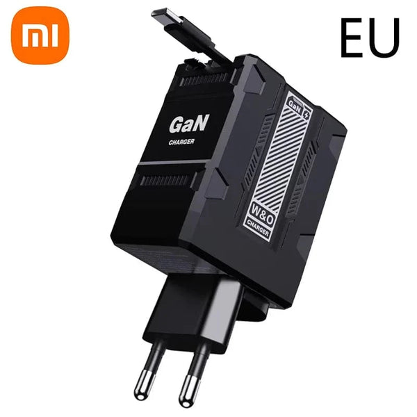 Planet Gates F2 EU Black Xiaomi 120W GaN Fast Charger Compatible  With Retractable Type-c And Ligtning Cable Portable Adapter For Iphone 16 Ipad Macbook