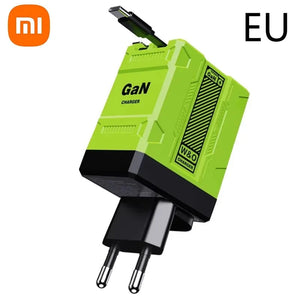 Planet Gates F2 EU Green Xiaomi 120W GaN Fast Charger Compatible  With Retractable Type-c And Ligtning Cable Portable Adapter For Iphone 16 Ipad Macbook