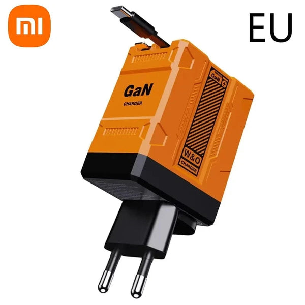 Planet Gates F2 EU Orange Xiaomi 120W GaN Fast Charger Compatible  With Retractable Type-c And Ligtning Cable Portable Adapter For Iphone 16 Ipad Macbook