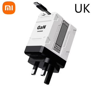 Planet Gates F2 UK Beige Xiaomi 120W GaN Fast Charger Compatible  With Retractable Type-c And Ligtning Cable Portable Adapter For Iphone 16 Ipad Macbook