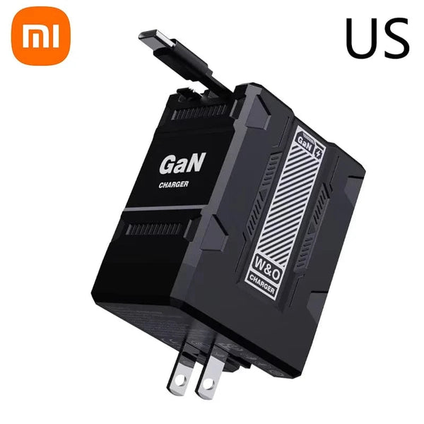 Planet Gates F2 US Black Xiaomi 120W GaN Fast Charger Compatible  With Retractable Type-c And Ligtning Cable Portable Adapter For Iphone 16 Ipad Macbook