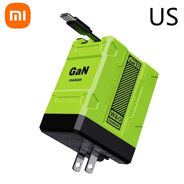 Planet Gates F2 US Green Xiaomi 120W GaN Fast Charger Compatible  With Retractable Type-c And Ligtning Cable Portable Adapter For Iphone 16 Ipad Macbook