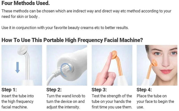 Planet Gates Facial Skin Care High Frequency Facial Wand Portable Hand-Held High Frequency Facial Machine with 4 Pcs Different Tubes