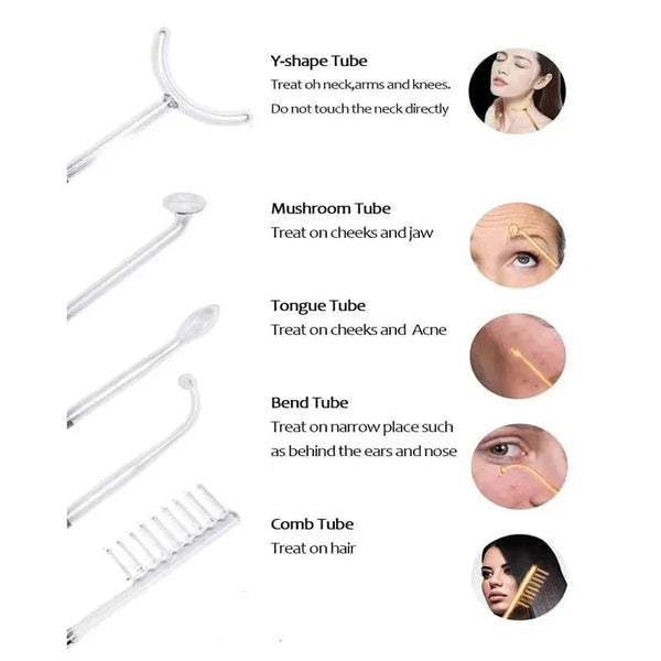 Planet Gates Facial Skin Care High Frequency Facial Wand Portable Hand-Held High Frequency Facial Machine with 4 Pcs Different Tubes