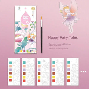 Planet Gates Fairy Tale 20 Sheets Portable Children Watercolor Painting Book Paint with Water Kids Gouache Graffiti Picture Coloring Drawing Toys Gifts