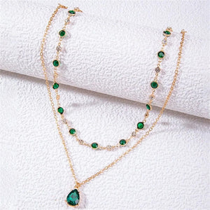 Planet Gates Fashion Boho Gold-plate Crystal Chain Green Water Drop Pendant Female Necklace For Women Vintage Baroque Choker Jewelry Gift