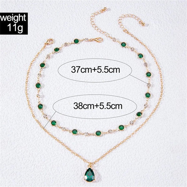 Planet Gates Fashion Boho Gold-plate Crystal Chain Green Water Drop Pendant Female Necklace For Women Vintage Baroque Choker Jewelry Gift