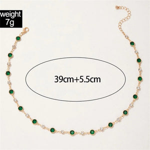 Planet Gates Fashion Boho Gold-plate Crystal Chain Green Water Drop Pendant Female Necklace For Women Vintage Baroque Choker Jewelry Gift