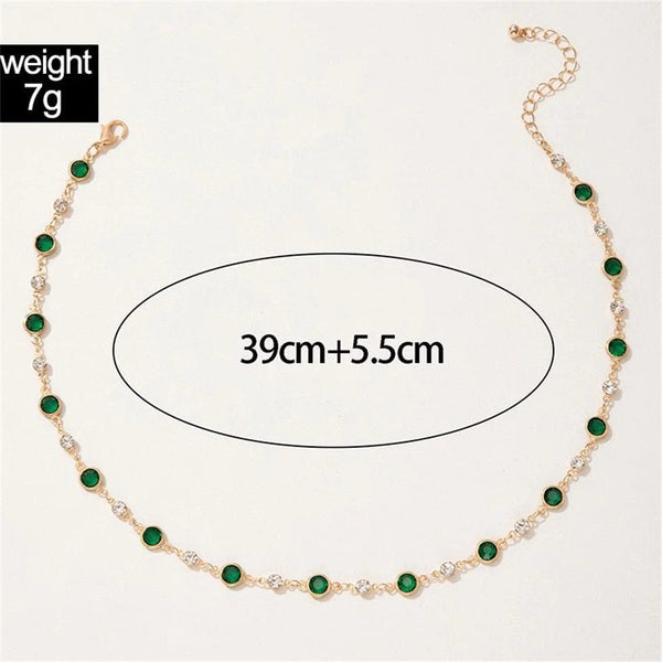 Planet Gates Fashion Boho Gold-plate Crystal Chain Green Water Drop Pendant Female Necklace For Women Vintage Baroque Choker Jewelry Gift