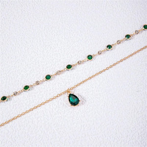 Planet Gates Fashion Boho Gold-plate Crystal Chain Green Water Drop Pendant Female Necklace For Women Vintage Baroque Choker Jewelry Gift