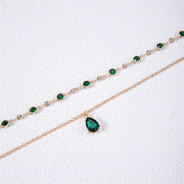 Planet Gates Fashion Boho Gold-plate Crystal Chain Green Water Drop Pendant Female Necklace For Women Vintage Baroque Choker Jewelry Gift