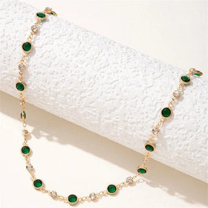 Planet Gates Fashion Boho Gold-plate Crystal Chain Green Water Drop Pendant Female Necklace For Women Vintage Baroque Choker Jewelry Gift