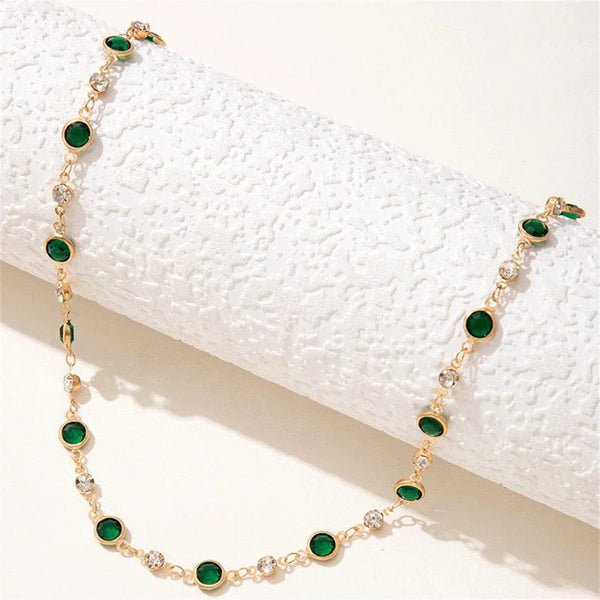 Planet Gates Fashion Boho Gold-plate Crystal Chain Green Water Drop Pendant Female Necklace For Women Vintage Baroque Choker Jewelry Gift