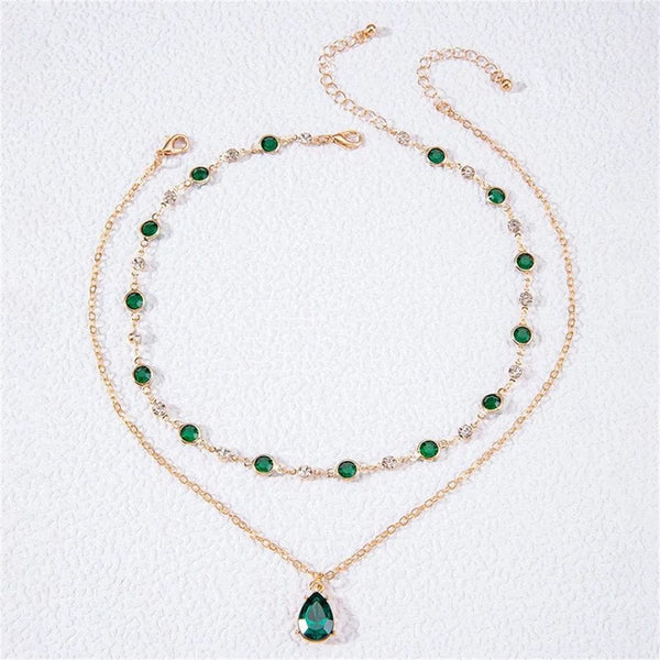 Planet Gates Fashion Boho Gold-plate Crystal Chain Green Water Drop Pendant Female Necklace For Women Vintage Baroque Choker Jewelry Gift
