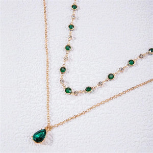 Planet Gates Fashion Boho Gold-plate Crystal Chain Green Water Drop Pendant Female Necklace For Women Vintage Baroque Choker Jewelry Gift