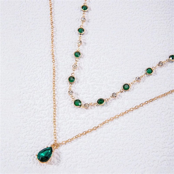 Planet Gates Fashion Boho Gold-plate Crystal Chain Green Water Drop Pendant Female Necklace For Women Vintage Baroque Choker Jewelry Gift