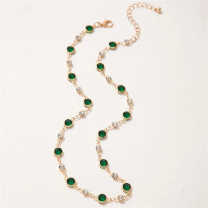 Planet Gates Fashion Boho Gold-plate Crystal Chain Green Water Drop Pendant Female Necklace For Women Vintage Baroque Choker Jewelry Gift