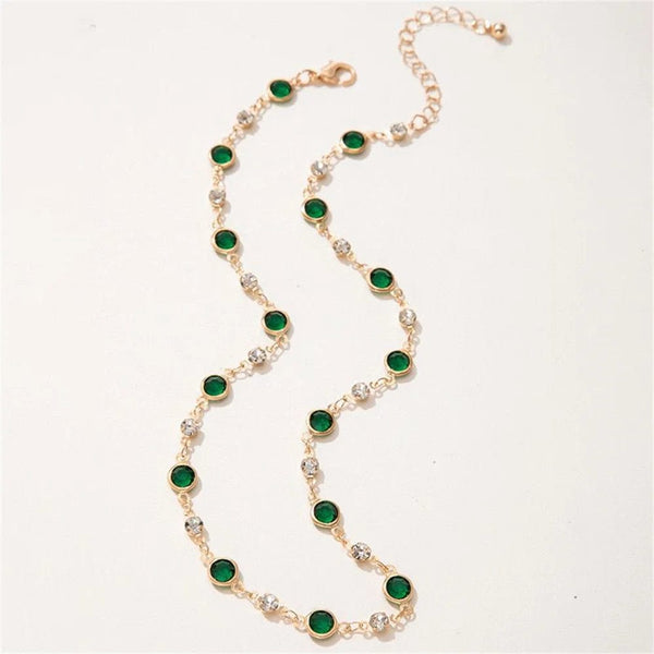 Planet Gates Fashion Boho Gold-plate Crystal Chain Green Water Drop Pendant Female Necklace For Women Vintage Baroque Choker Jewelry Gift
