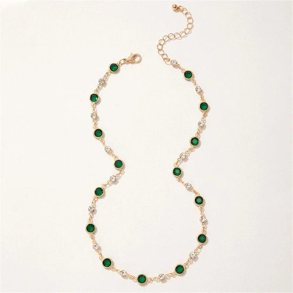Planet Gates Fashion Boho Gold-plate Crystal Chain Green Water Drop Pendant Female Necklace For Women Vintage Baroque Choker Jewelry Gift