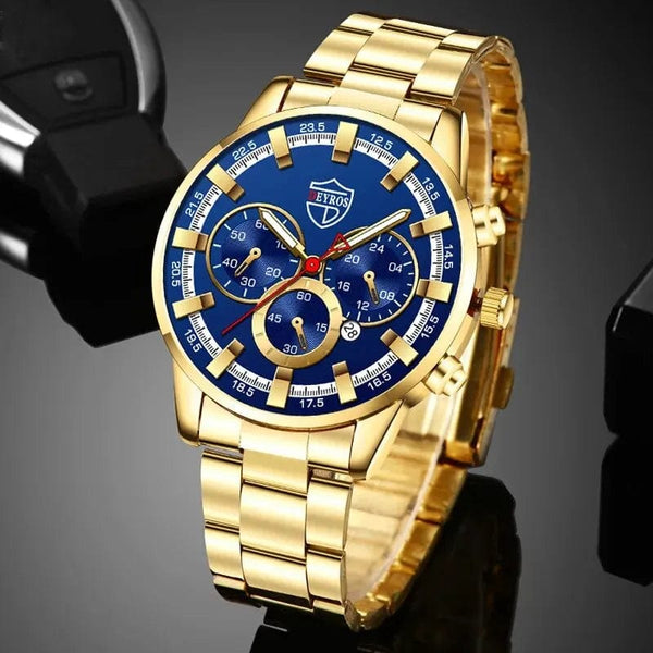 Planet Gates Fashion Men's Watches Business Stainless Steel Quartz Wrist Watch Calendar Date Male Casual Sports Luminous Clock