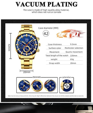 Planet Gates Fashion Men's Watches Business Stainless Steel Quartz Wrist Watch Calendar Date Male Casual Sports Luminous Clock