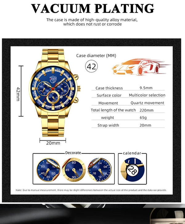 Planet Gates Fashion Men's Watches Business Stainless Steel Quartz Wrist Watch Calendar Date Male Casual Sports Luminous Clock