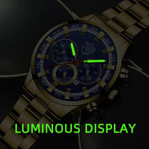 Planet Gates Fashion Men's Watches Business Stainless Steel Quartz Wrist Watch Calendar Date Male Casual Sports Luminous Clock