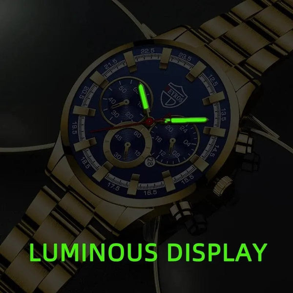 Planet Gates Fashion Men's Watches Business Stainless Steel Quartz Wrist Watch Calendar Date Male Casual Sports Luminous Clock