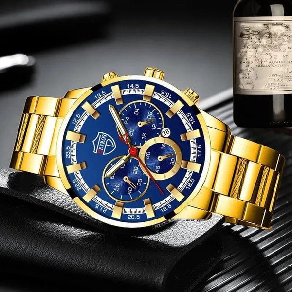Planet Gates Fashion Men's Watches Business Stainless Steel Quartz Wrist Watch Calendar Date Male Casual Sports Luminous Clock