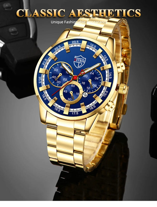 Planet Gates Fashion Men's Watches Business Stainless Steel Quartz Wrist Watch Calendar Date Male Casual Sports Luminous Clock