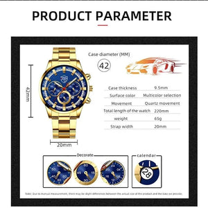 Planet Gates Fashion Men's Watches Business Stainless Steel Quartz Wrist Watch Calendar Date Male Casual Sports Luminous Clock