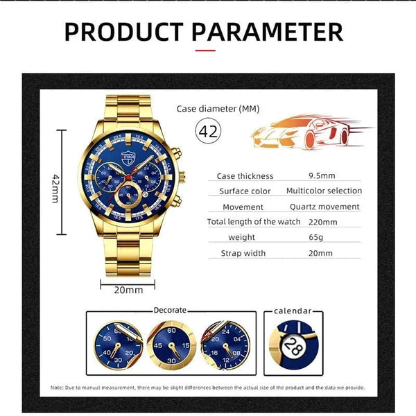 Planet Gates Fashion Men's Watches Business Stainless Steel Quartz Wrist Watch Calendar Date Male Casual Sports Luminous Clock
