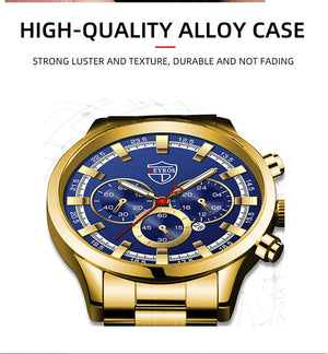 Planet Gates Fashion Men's Watches Business Stainless Steel Quartz Wrist Watch Calendar Date Male Casual Sports Luminous Clock