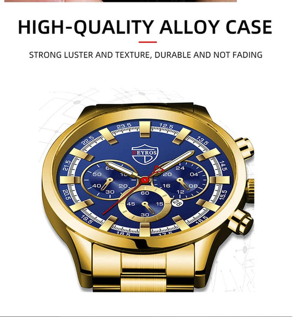 Planet Gates Fashion Men's Watches Business Stainless Steel Quartz Wrist Watch Calendar Date Male Casual Sports Luminous Clock